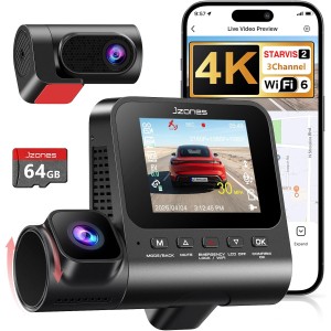3 Channel Dash Cam 4K+1080P+1080P Car Camera - Dash Cams for Cars with Starvis 2 Sensor, 5GHz WiFi GPS, Super Night Vision, 24H Parking Mode, Free 64GB Card, Support 512GB